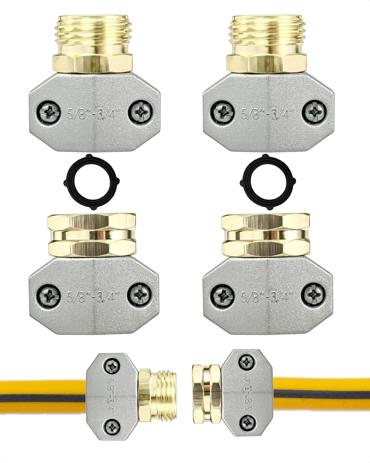 YEOAUM hose repair kit with aluminum fittings for leak-free 3/4 inch hoses.