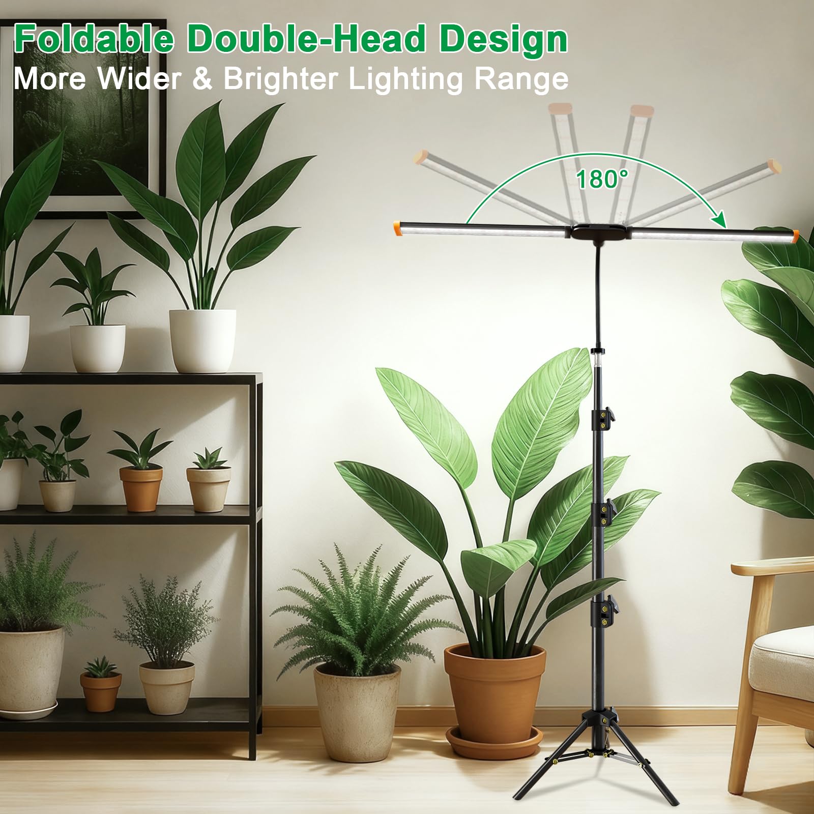 YEOLEH grow light in an indoor garden setup for seedling growth.
