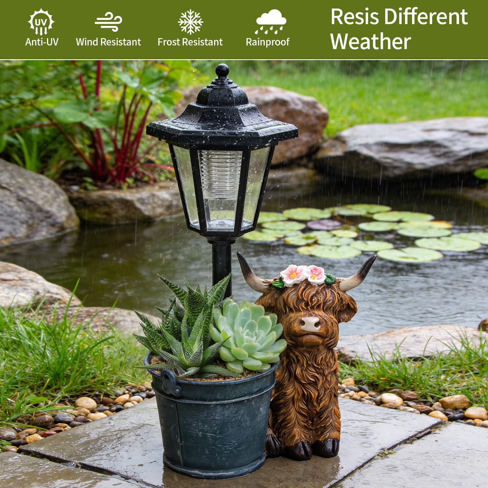 YEPOTUE cow garden ornament suited for porch or patio spaces.