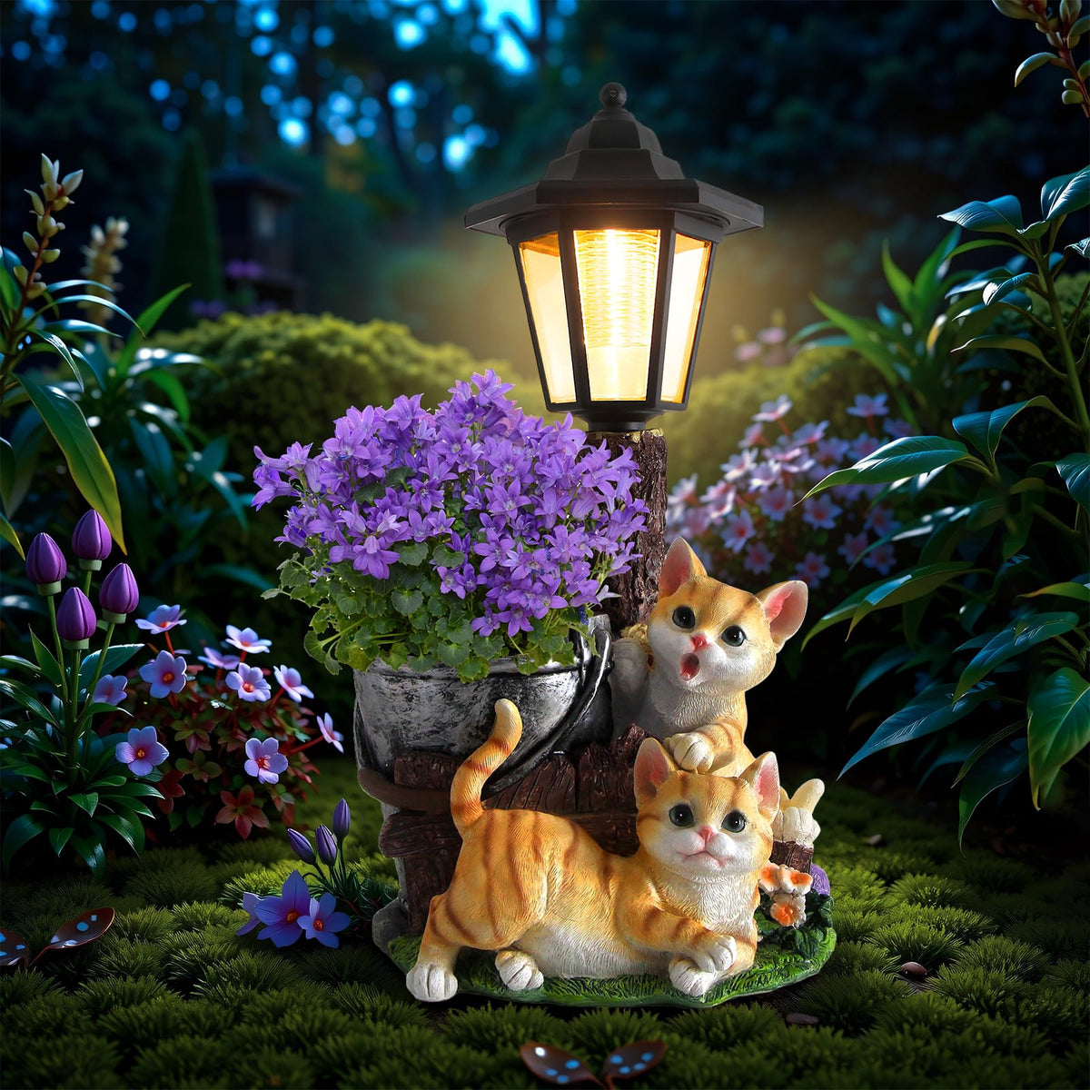 YEPOTUE solar cat garden statue with planter adds charm to your yard.