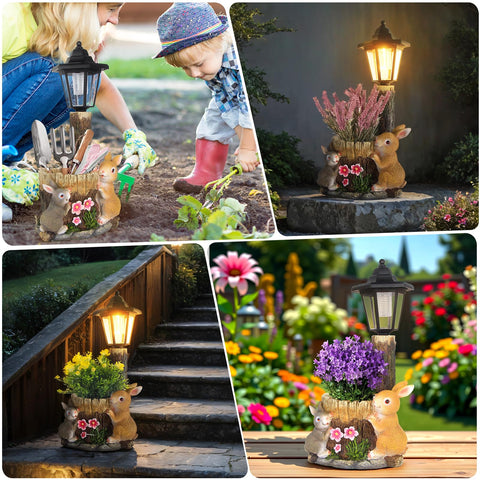 YEPOTUE solar lantern lights the garden softly at night.