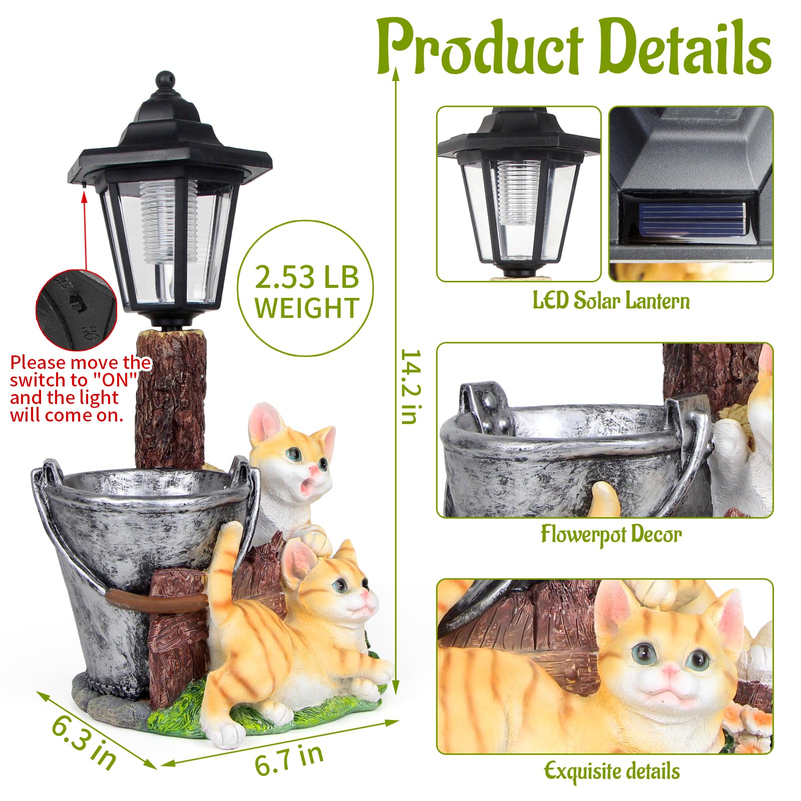 YEPOTUE weatherproof resin cat statue withstands rain and sun.