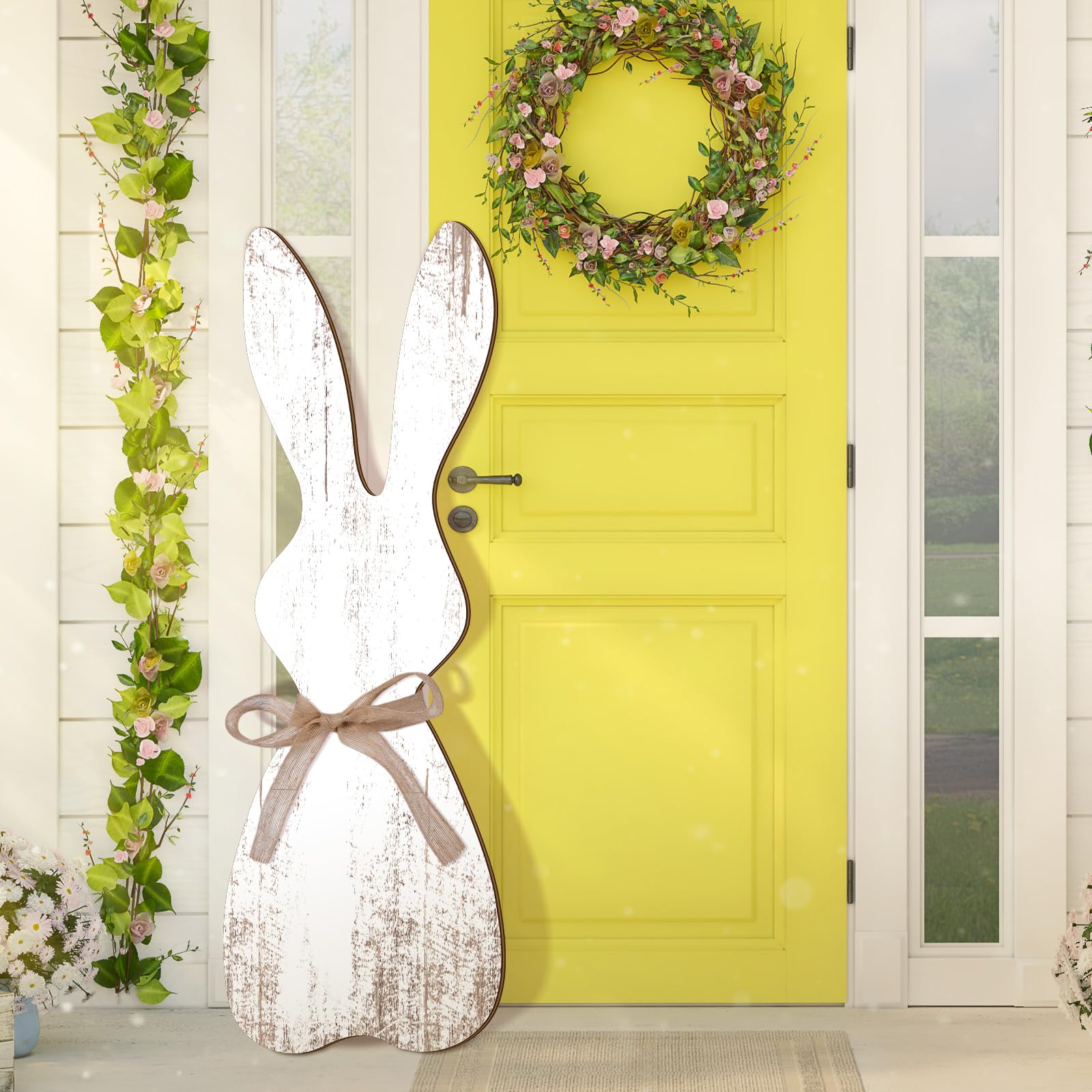 Yerliker Easter Bunny porch sign: wooden rabbit for a welcoming outdoor touch.