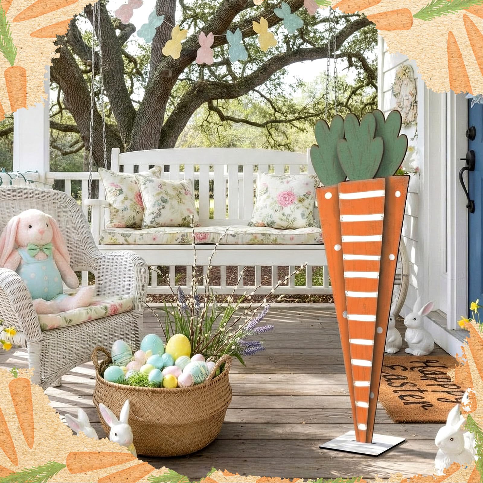 Yerliker Easter porch decoration carrot sign ready for seasonal setup.