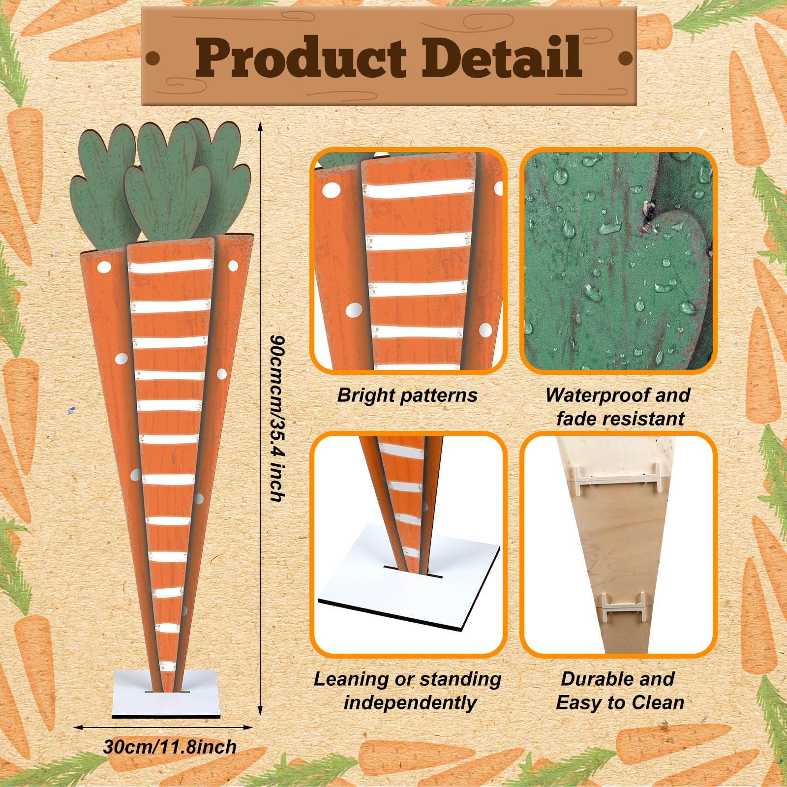 Yerliker Easter porch sign with three-dimensional carrots for festive ambiance.