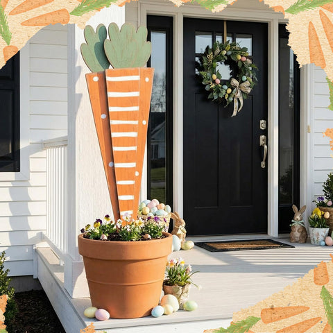 Yerliker rustic wood Easter sign adds warm charm to entrances.