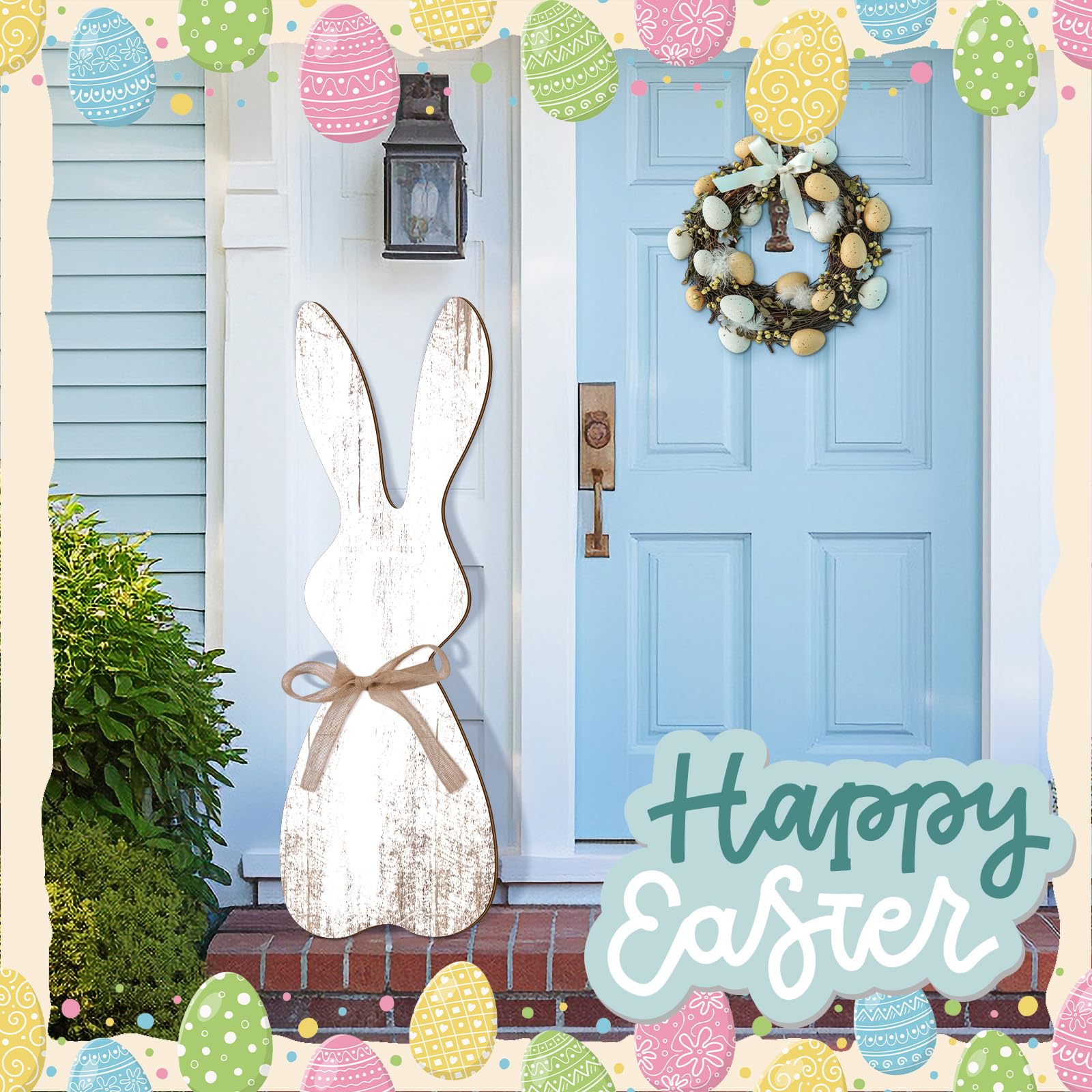 Yerliker front door bunny sign enhances festive welcome to your entry.