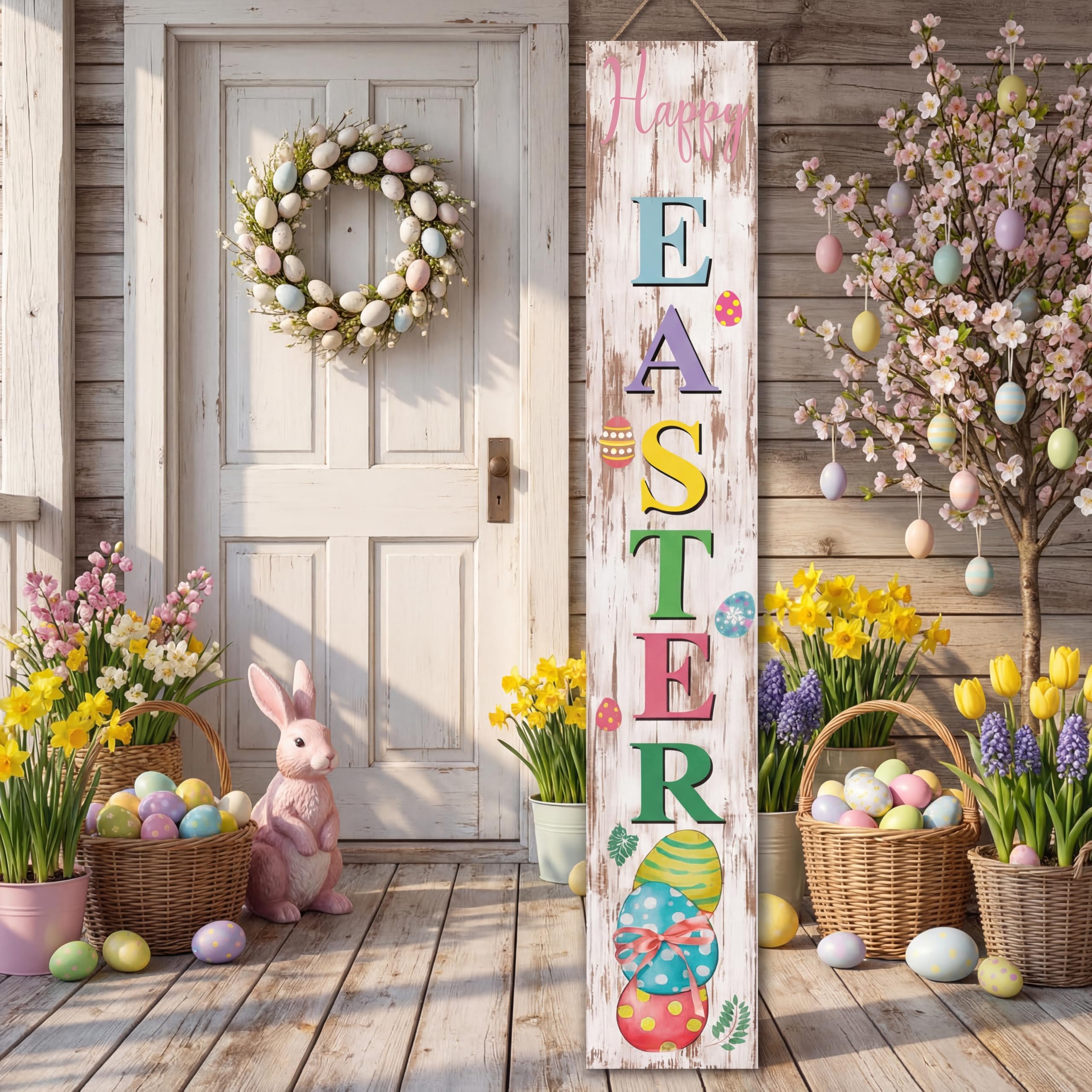 Yerliker double-sided wooden porch sign with shamrock motif enhances curb appeal.