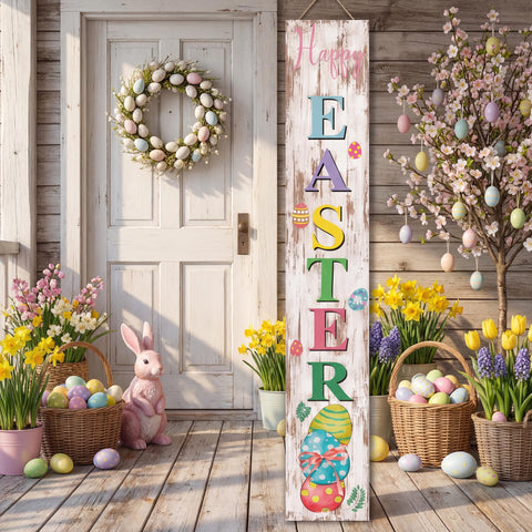 Yerliker double-sided wooden porch sign with shamrock motif enhances curb appeal.