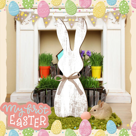 Yerliker wood bunny sign with ribbon elevates rustic farmhouse curb appeal.