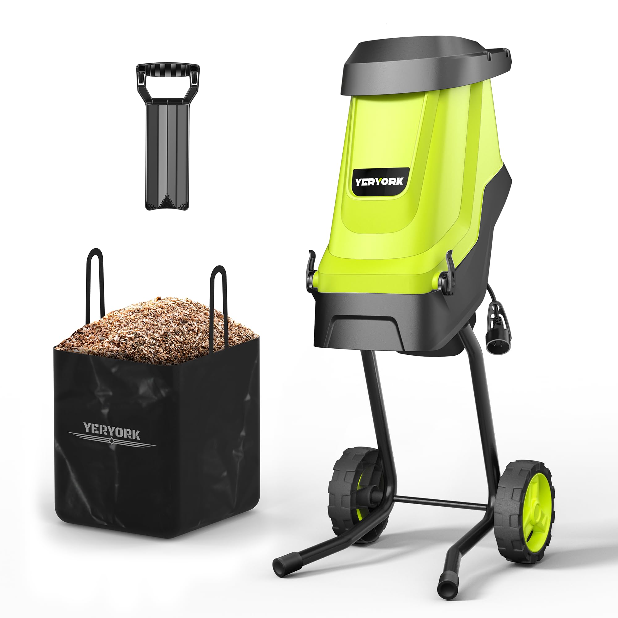 Yeryork wood chipper with 21:1 reduction chute for smooth, clog-free discharge.