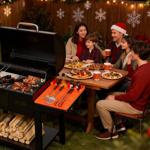 YESCOO orange silicone mat fits Blackstone, ideal for group barbecues