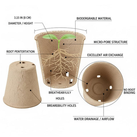 YESIACE biodegradable peat pots let you plant directly, reducing transplant steps