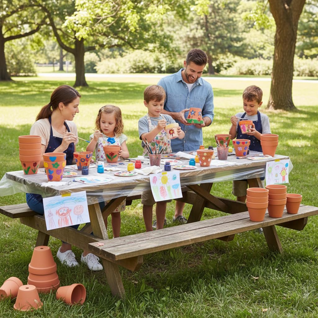 YESIACE terracotta pots with herbs on kitchen counter.