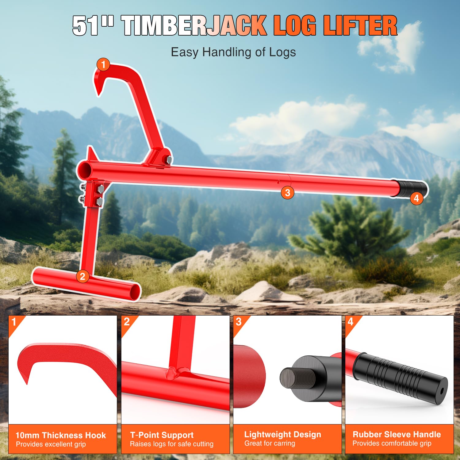Yesker cant hook grip holds 3 to 15 inch logs to reduce slipping.