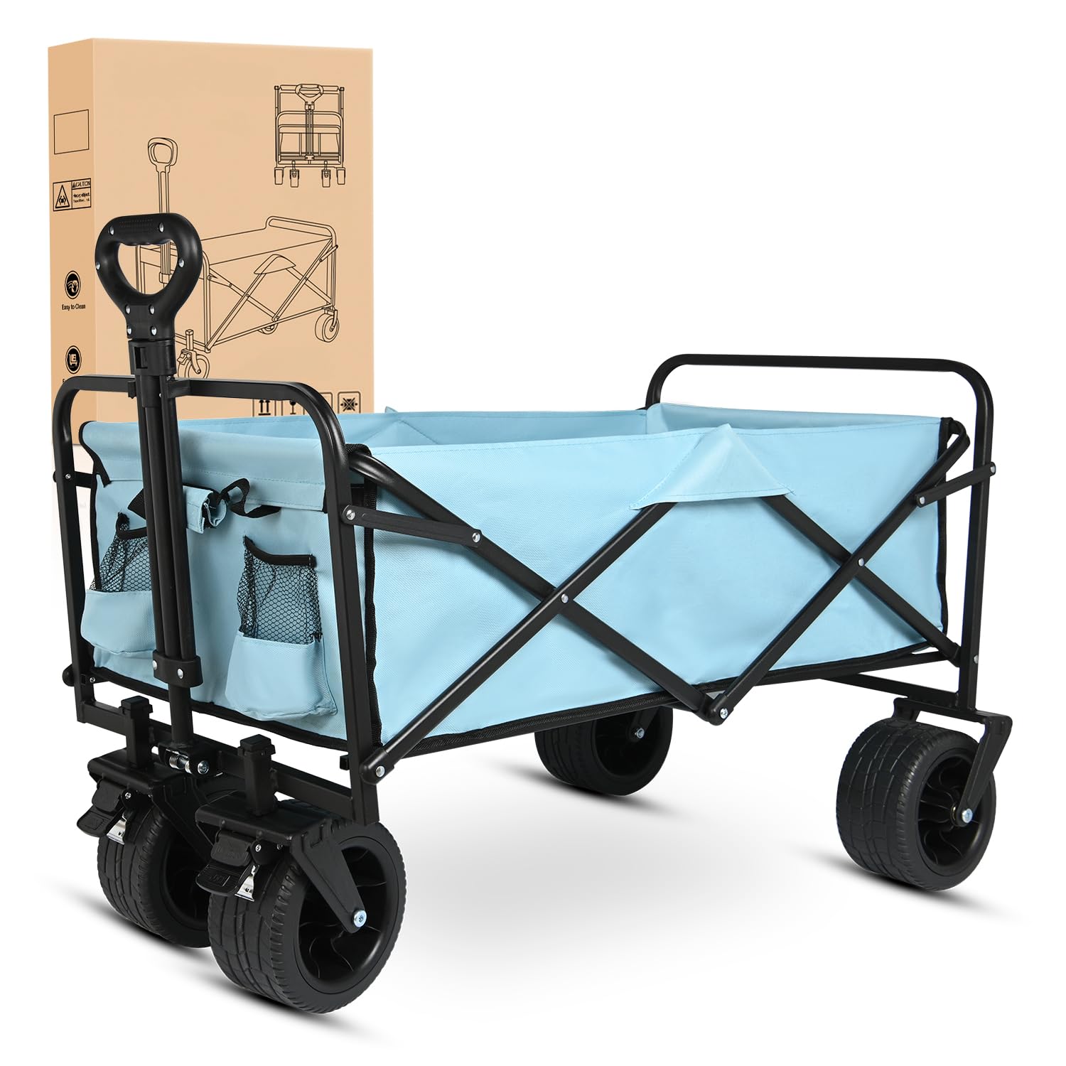 Yesker foldable wagon in blue with 300lb capacity for heavy loads.