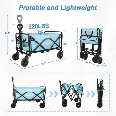 Yesker Foldable Wagon all-terrain wheels glide over grass and sand.