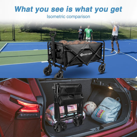 Yesker Foldable Wagon folded compactly for storage in a car trunk