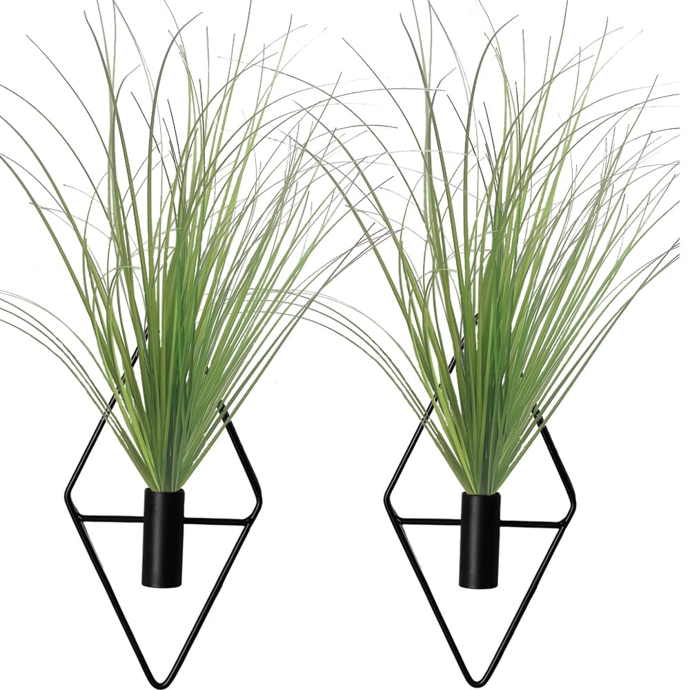 YESKY hanging planters with diamond shape metal vases 2pc on wall for modern greenery