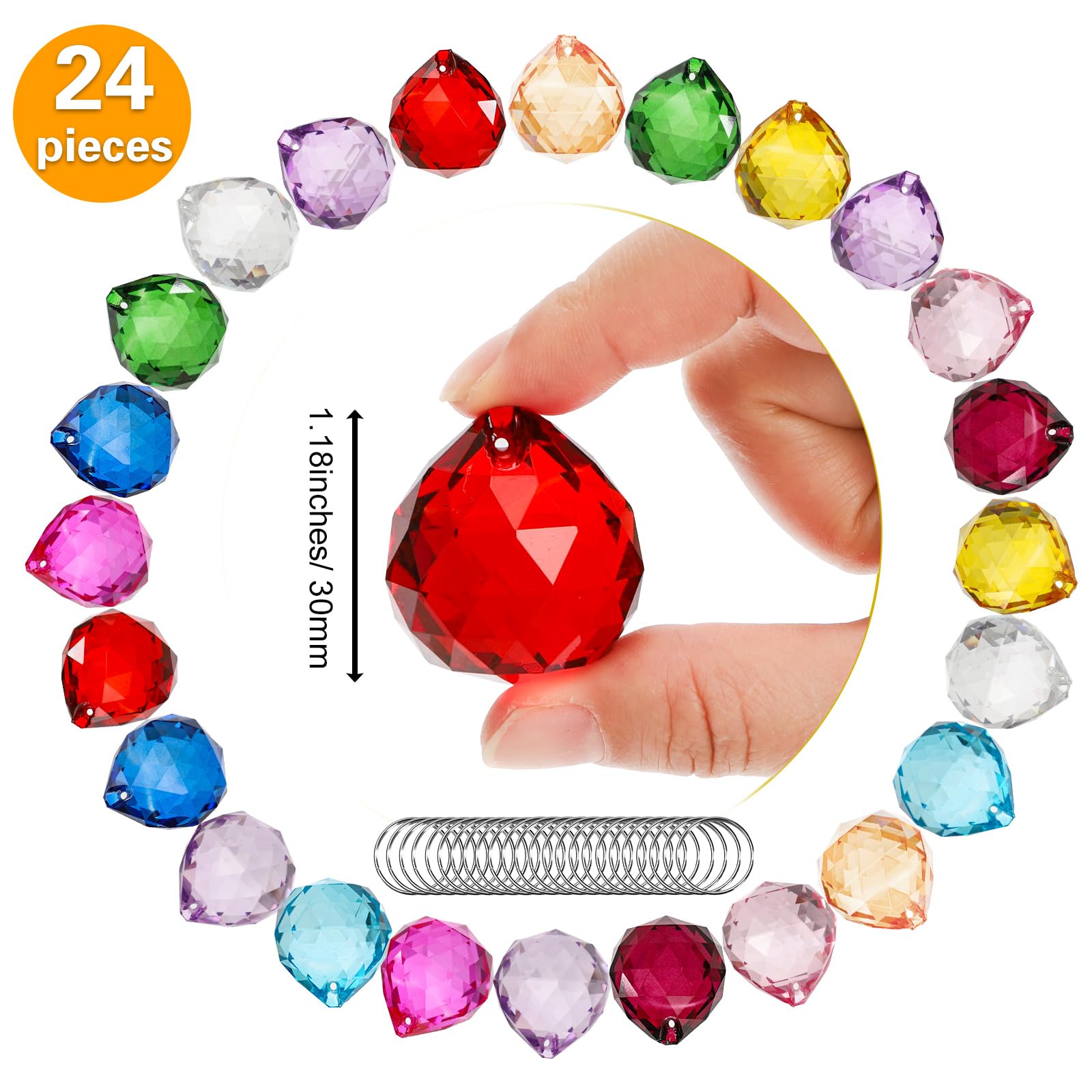 Yesland 24pc crystal ball prisms 30mm colors for festive window decor