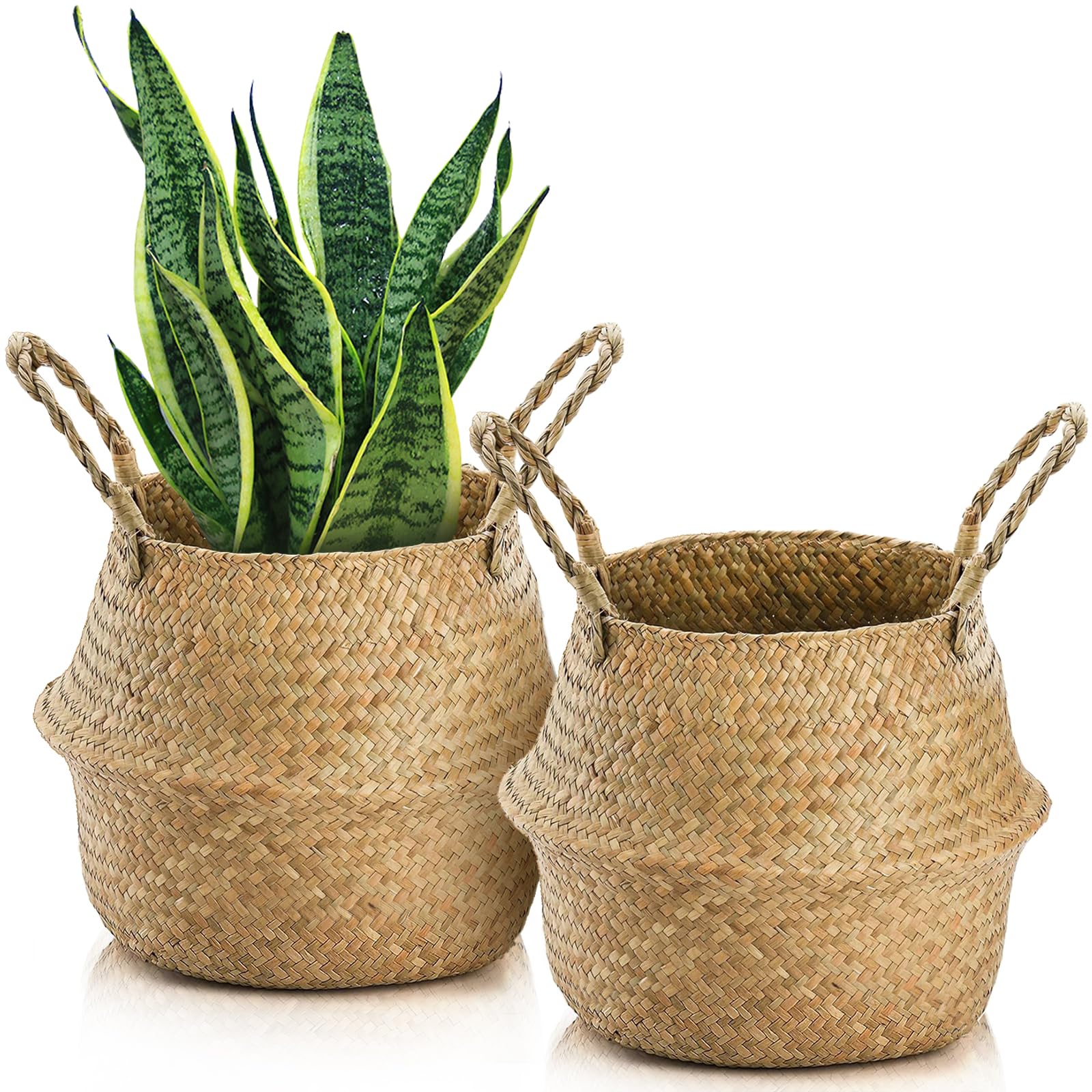 Yesland seagrass belly basket with handles for stylish storage.