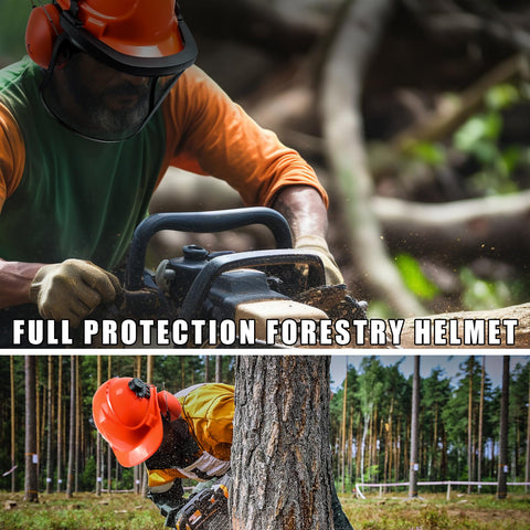 YesRight chainsaw helmet yard-work setup demonstrating versatility