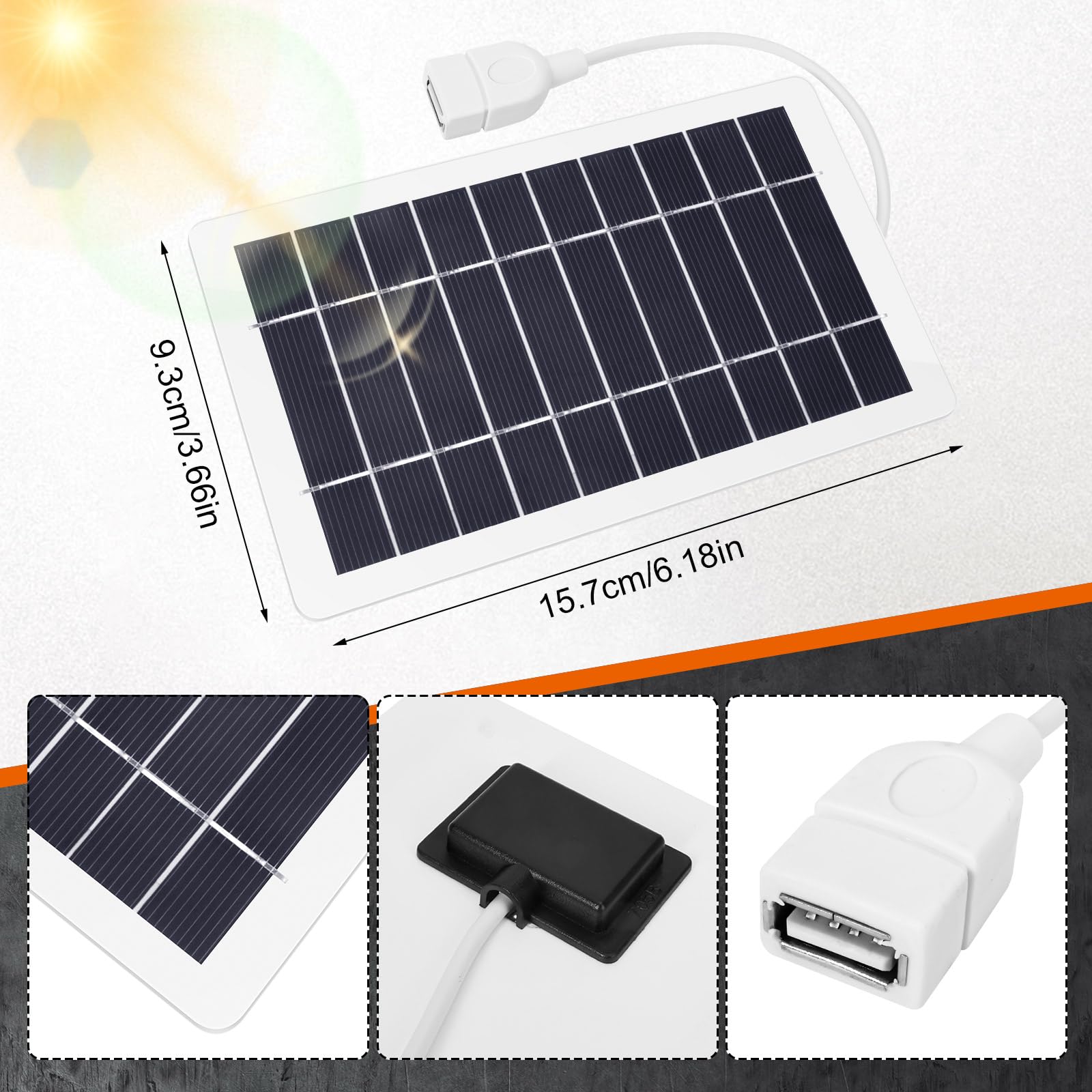 YESSZ USB Solar Panel Charger side profile showing slim portable form</p>