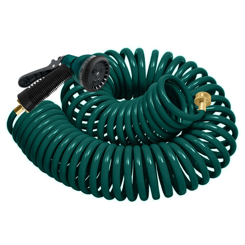 YESTAR coil hose 25ft neatly stored for space-saving gardens.