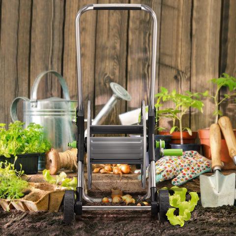 YESTAR Garden Hose Reel Cart easy assembly video guides setup.