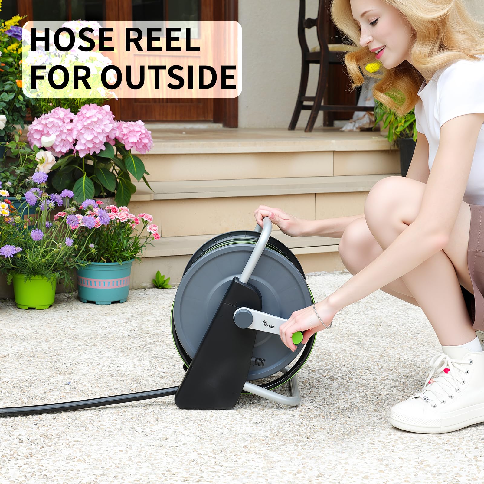 YESTAR garden hose reel cart wall-mount option saves space