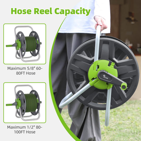 YESTAR Green hose reel cart in a garden for tidy watering and space-saving.