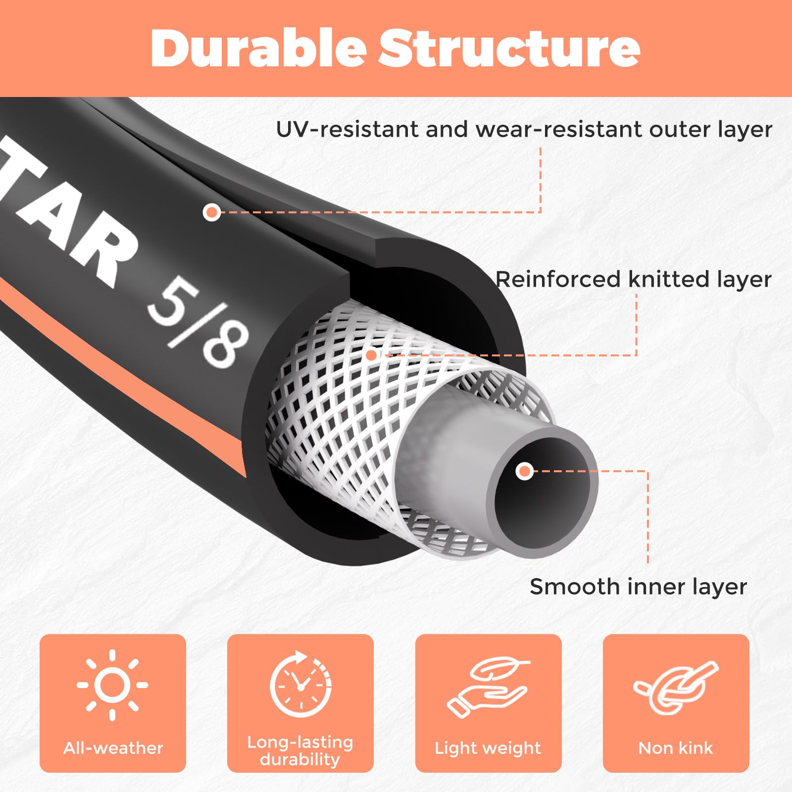 YESTAR heavy-duty garden hose demonstrates durable construction for long-lasting outdoor use.