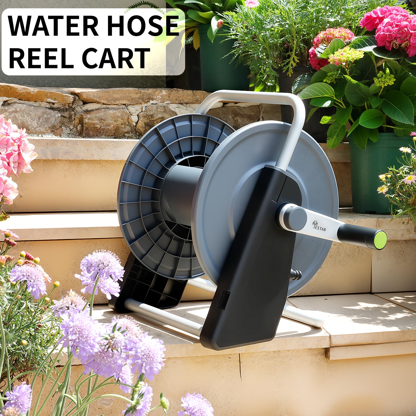 YESTAR hose reel cart holds 50-60 ft of 5/8-inch hose