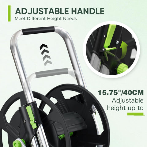 Adjustable armrest on YESTAR reel cart for reaching garden corners comfortably.