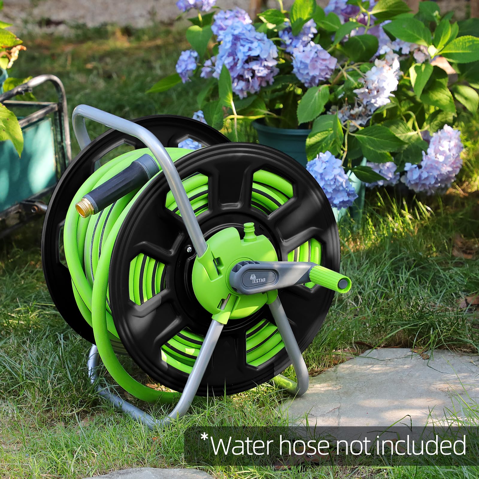 YESTAR metal hose reel cart highlighting compact design for tight spaces.