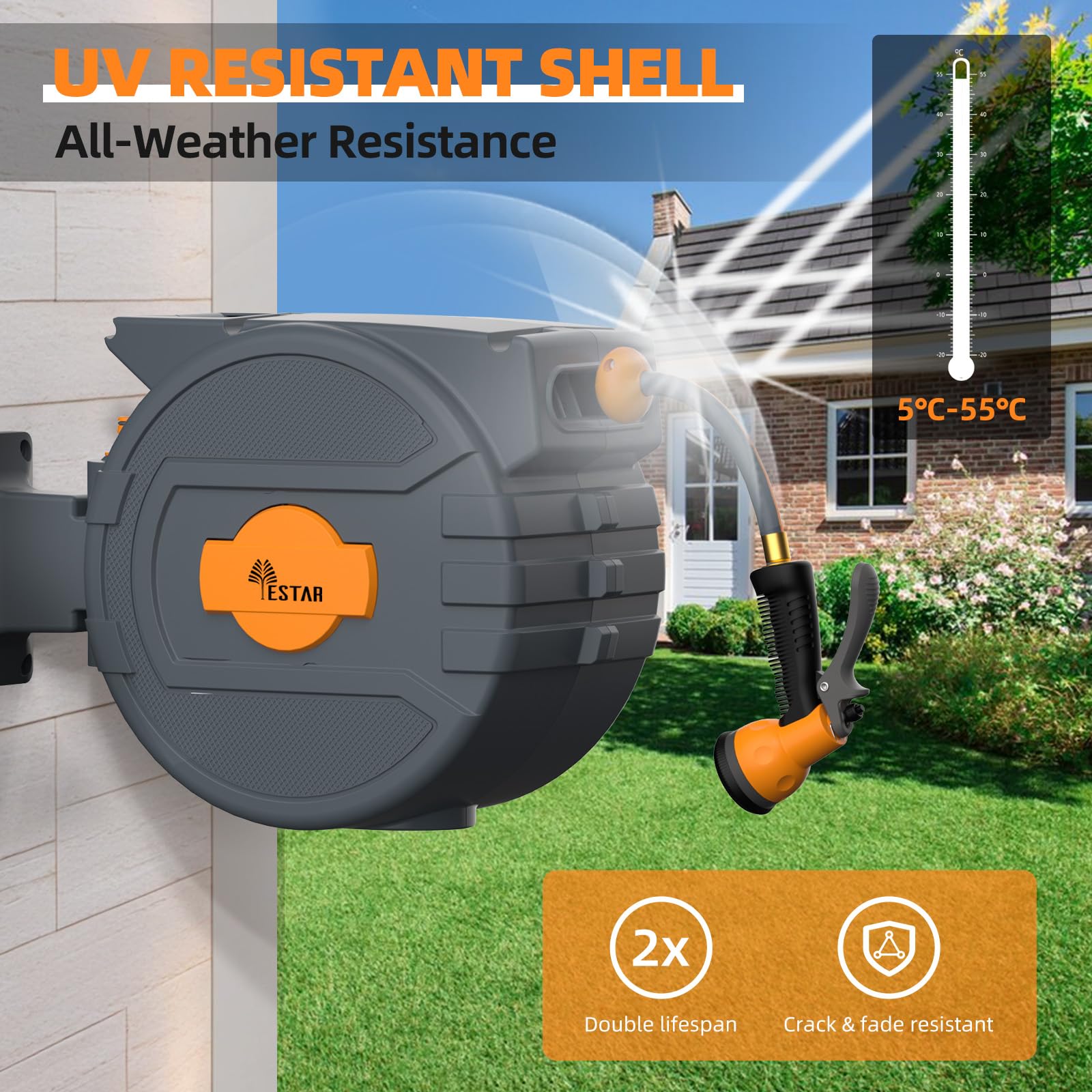 All-weather coating protects YESTAR hose reel from sun and rain