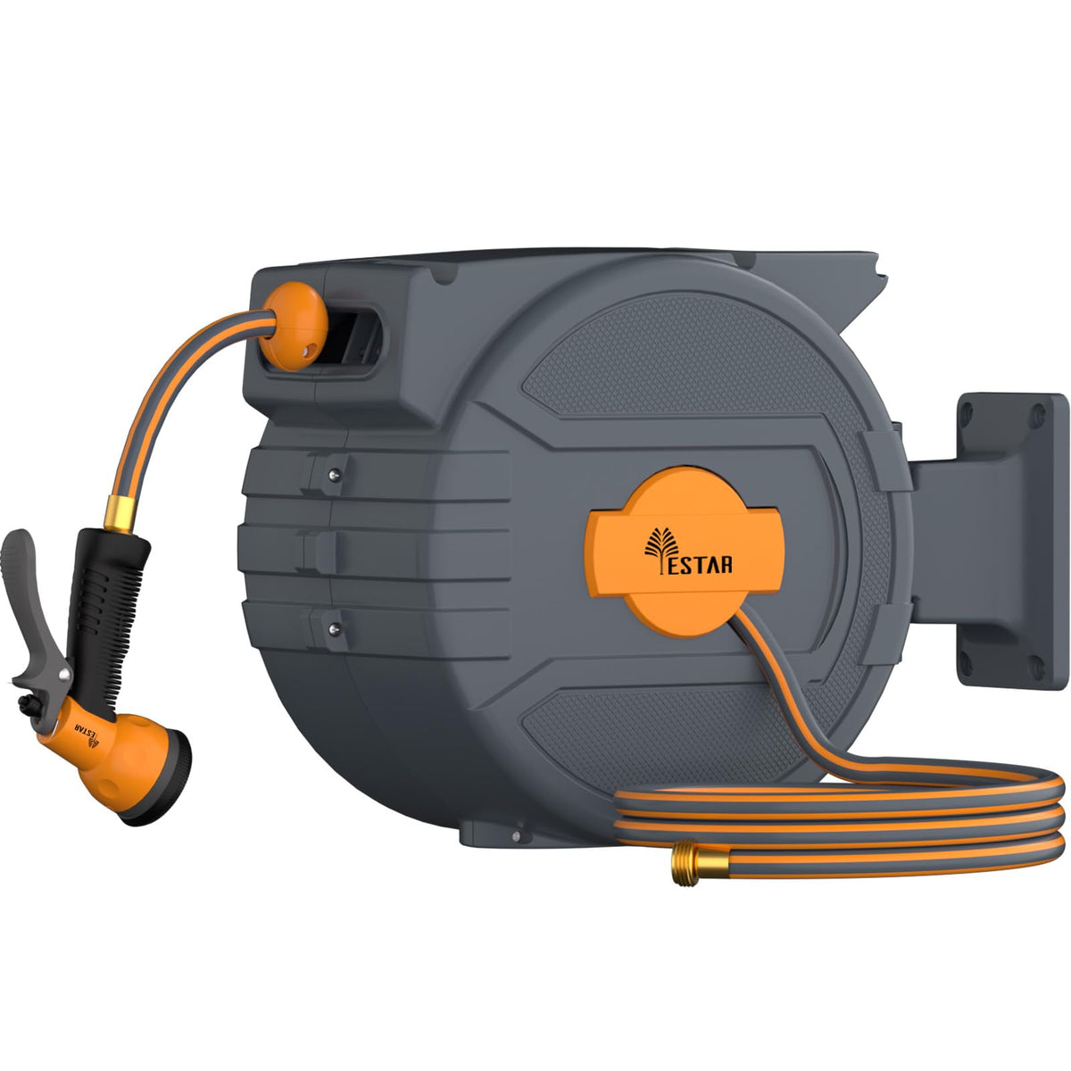 YESTAR retractable hose reel 82ft in use with auto-retraction