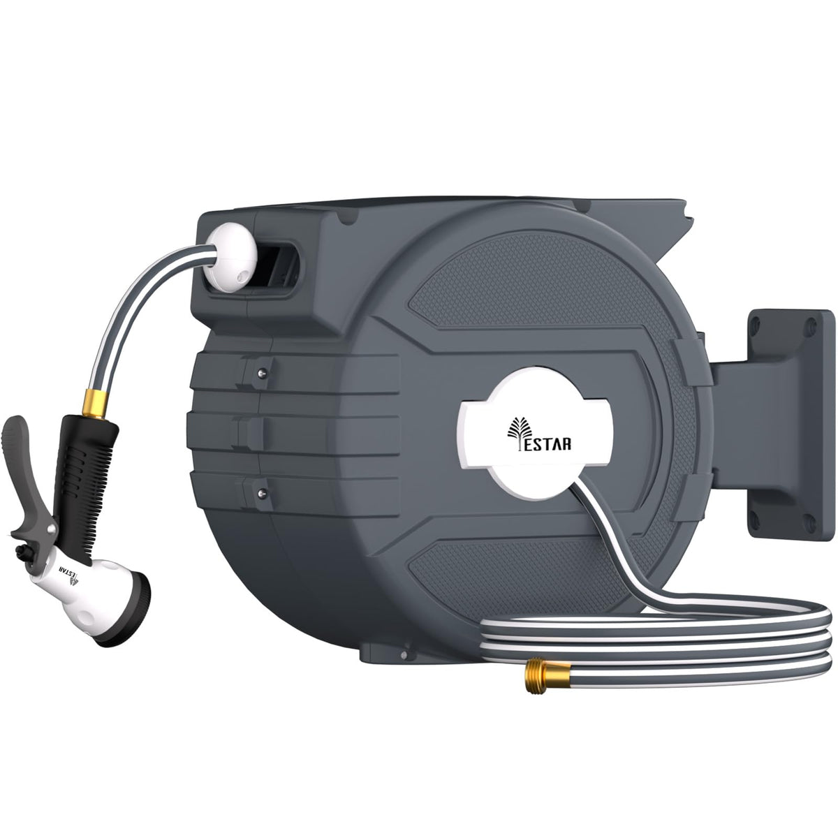 YESTAR retractable hose reel with 82-foot hose for tidy storage and swift watering tasks.
