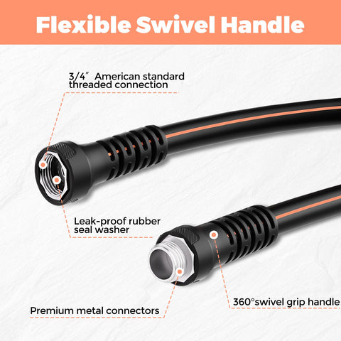 YESTAR swivel-handle hose shown during maneuvering for smooth, snag-free operation.