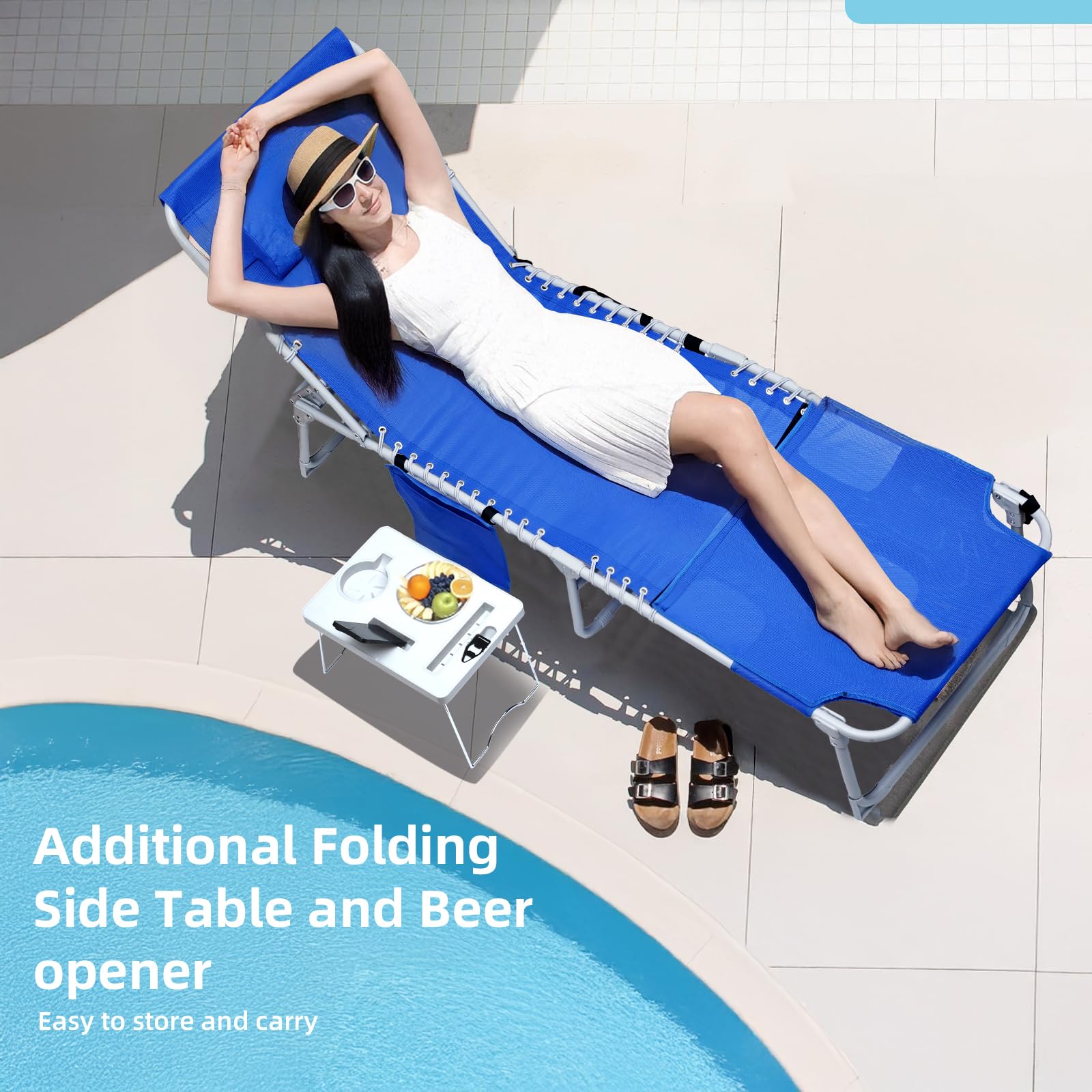 Yestomo tanning chair opens and closes quickly for portable use.