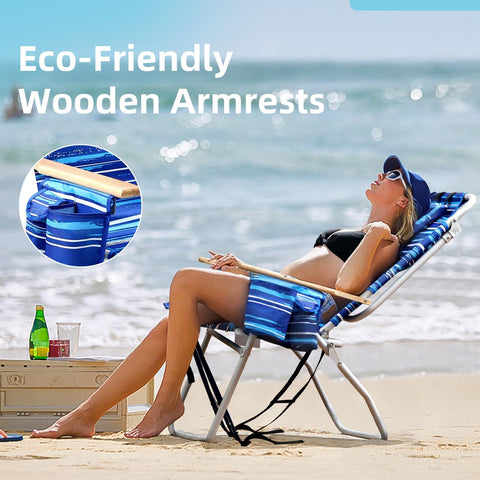 Yestomo chair with large cooler-pouch to keep drinks cold on hot days.