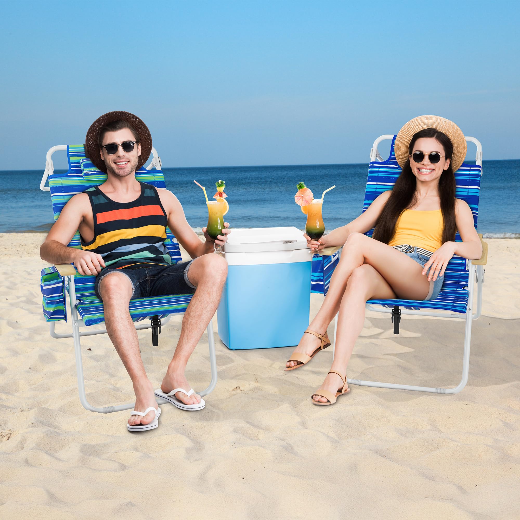 Yestomo ergonomic recline shows five positions for lounging in sun or shade