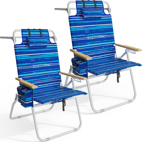 Yestomo tall beach chair with wooden armrests for comfortable outdoor seating