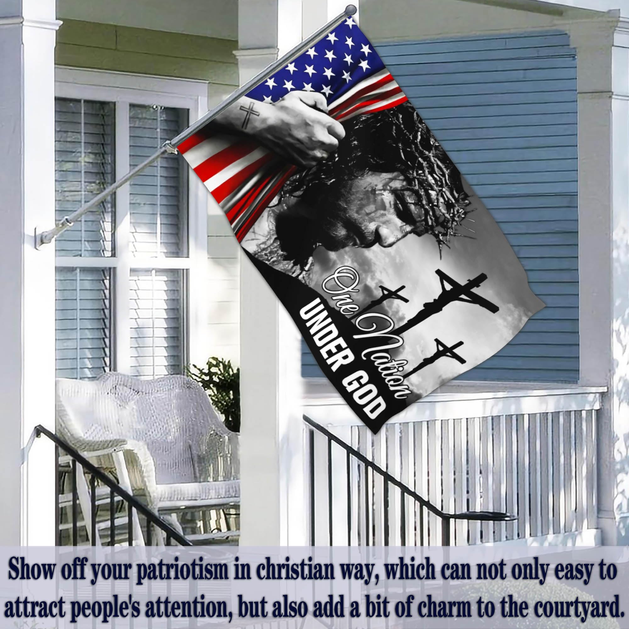Yesuavt christian jesus flag outdoors, wind-swayed for visible religious decor.