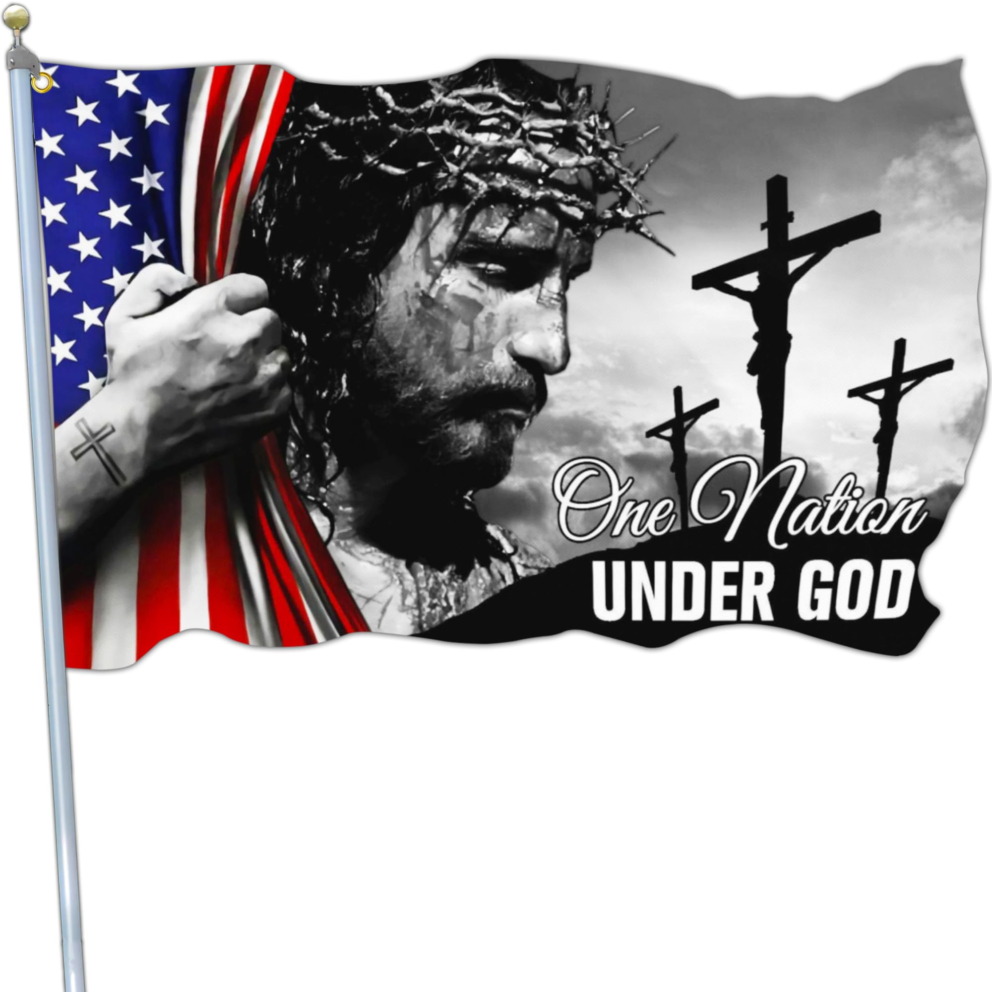 Yesuavt one nation under god flag front view for outdoor patriotic display.