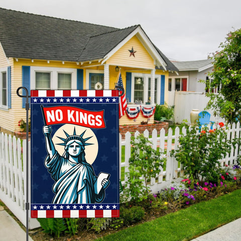 Yesuavt No Kings garden flag back view, double-sided design for visibility.
