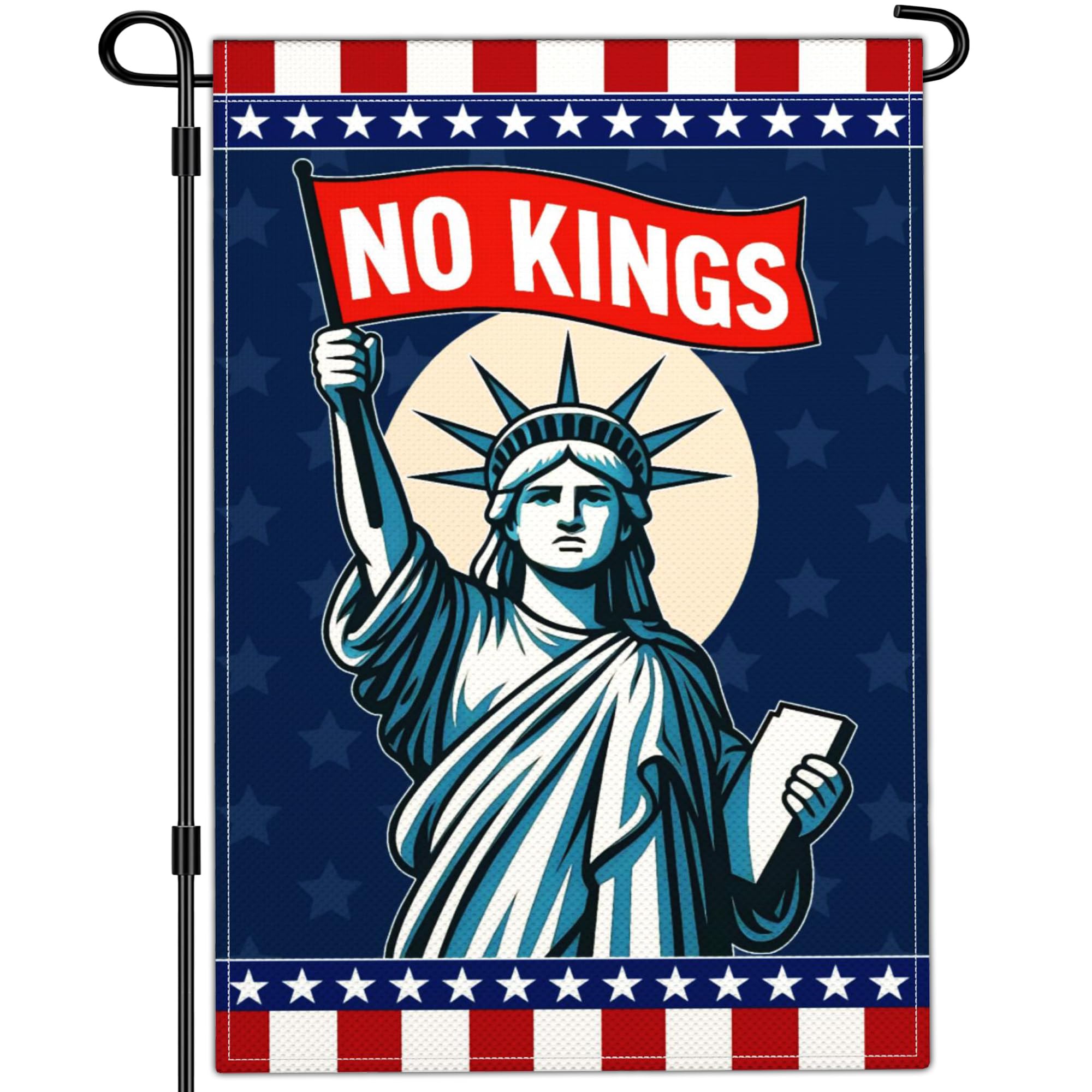 Yesuavt statue of liberty No Kings garden flag front view, durable polyester for outdoor decoration.