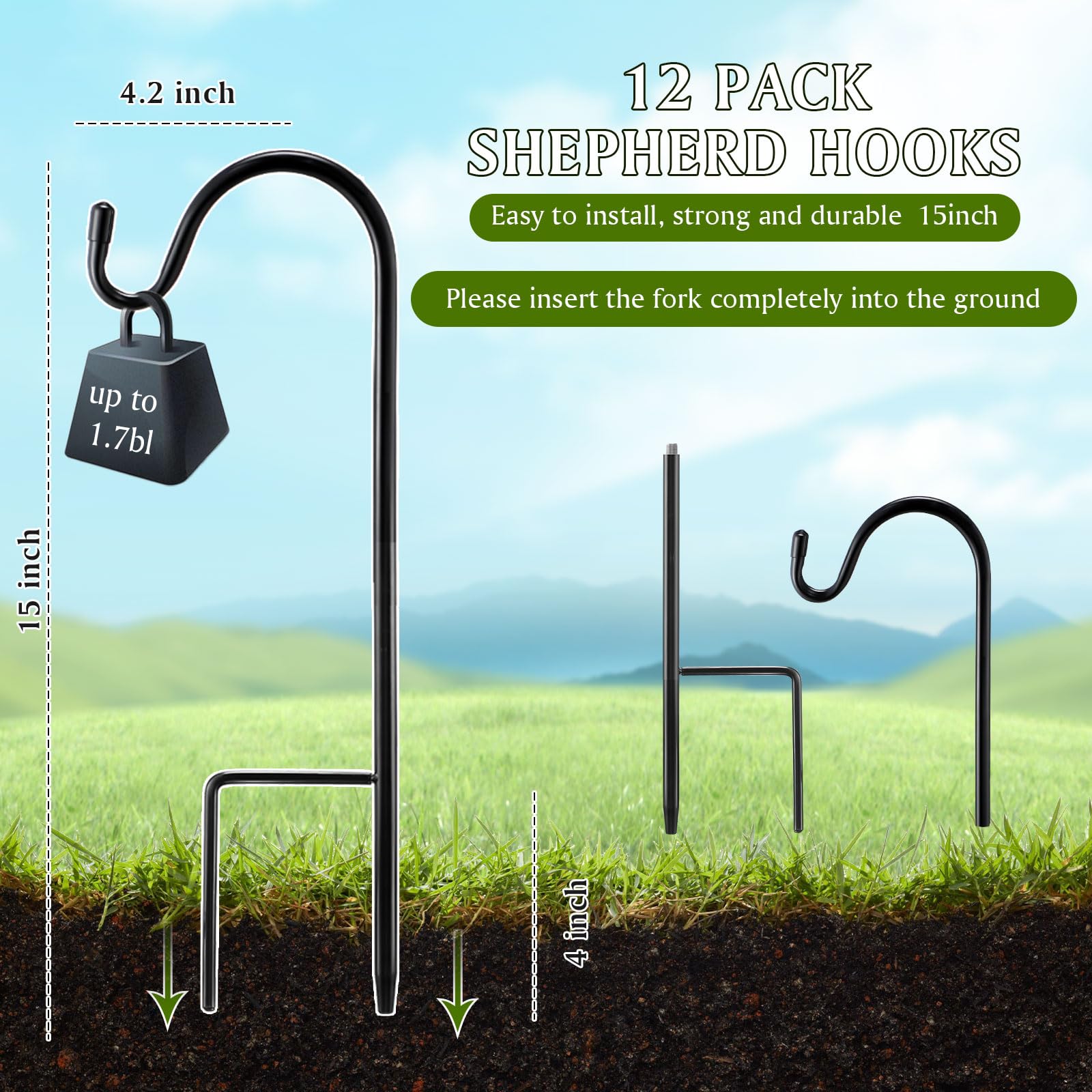 Yetene 12-pack garden hooks ideal for hanging pots and lights in the outdoors.