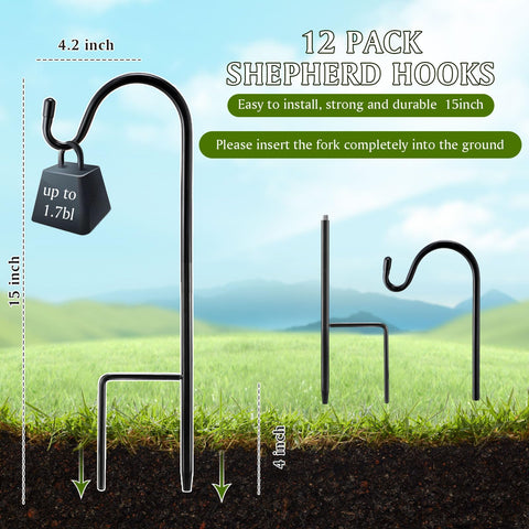 Yetene 12-pack garden hooks ideal for hanging pots and lights in the outdoors.