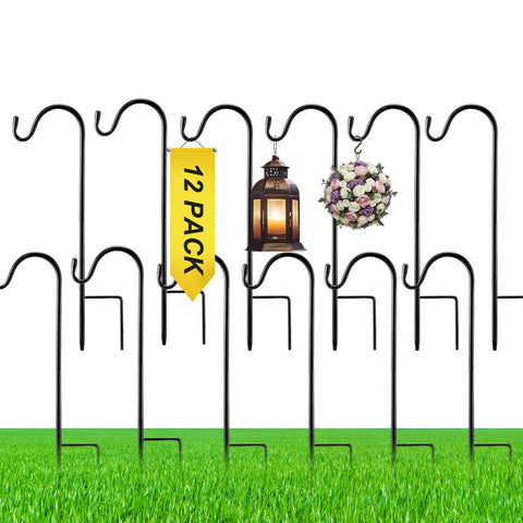 Yetene 15-inch shepherds hook with a sturdy ground base for stable garden displays.